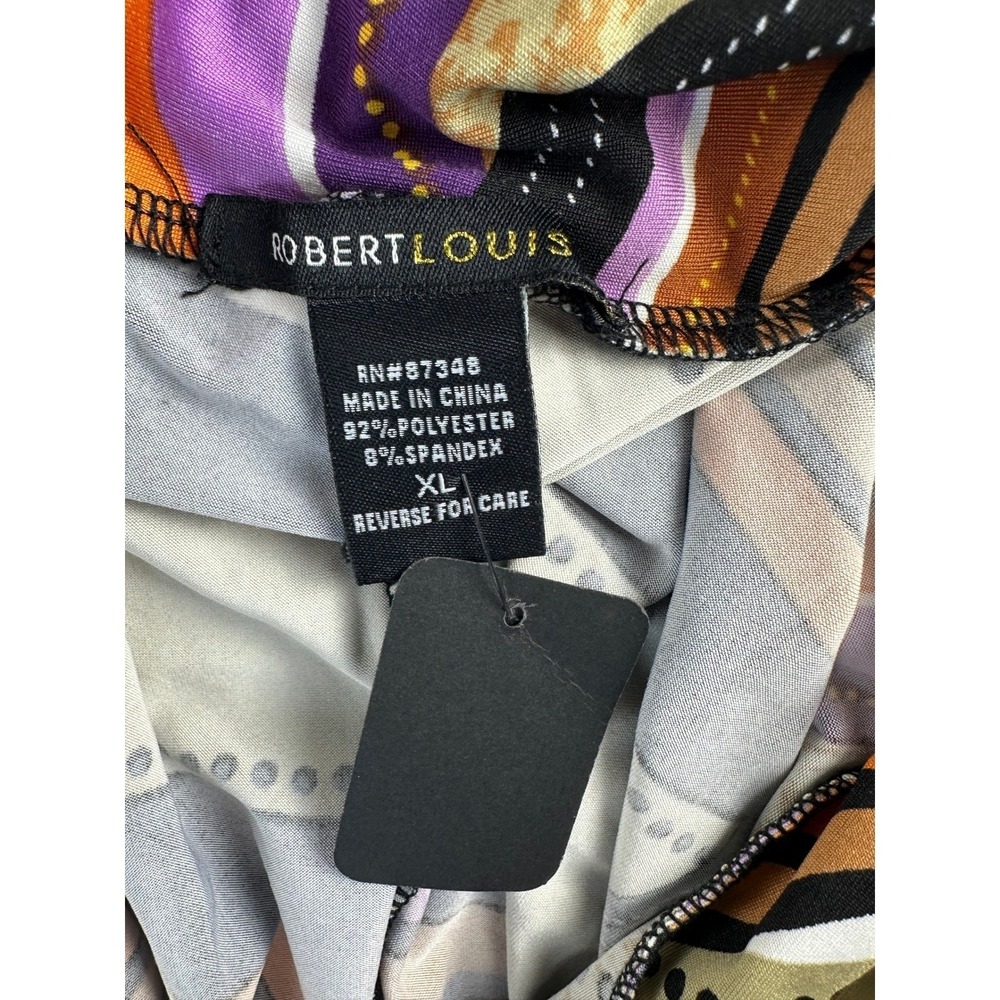 Robert Louis Wide Leg Pants XL Orange Purple Abstract Geometric Print Tie Waist - Picture 5 of 9